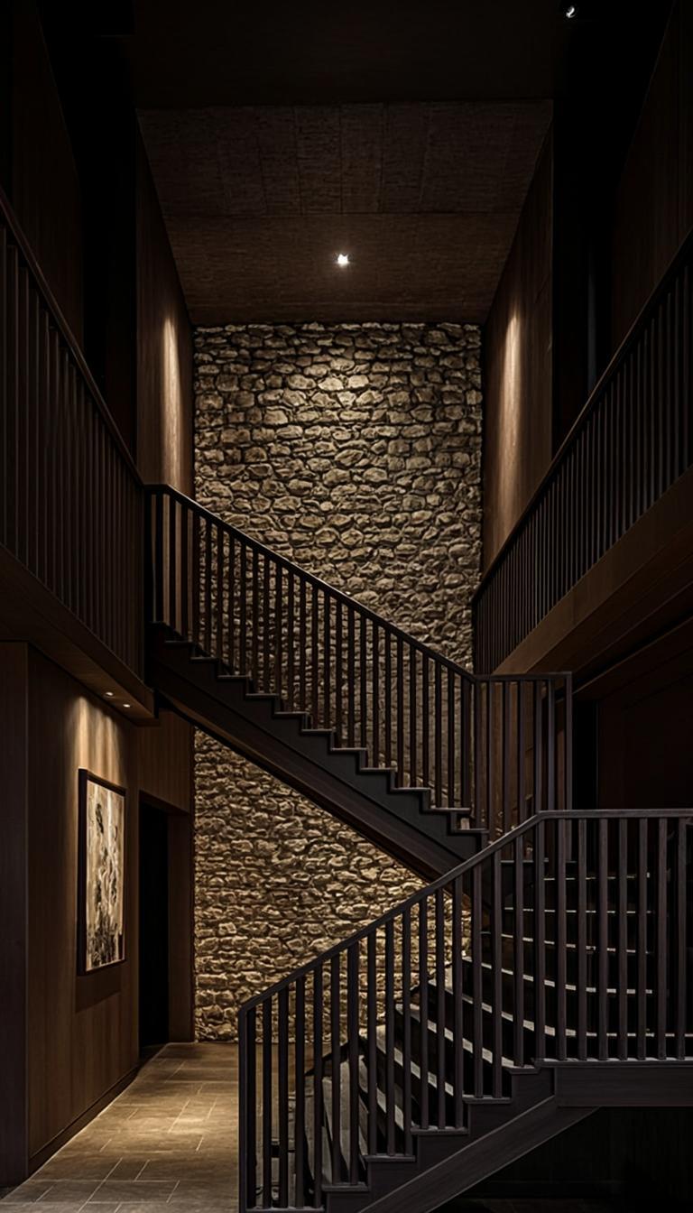 Double-height luxury interior with floating staircase built by Kabindra